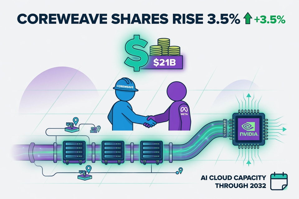 CoreWeave Shares Rise 3.5 Percent as Meta Deal Grows to $21 Billion