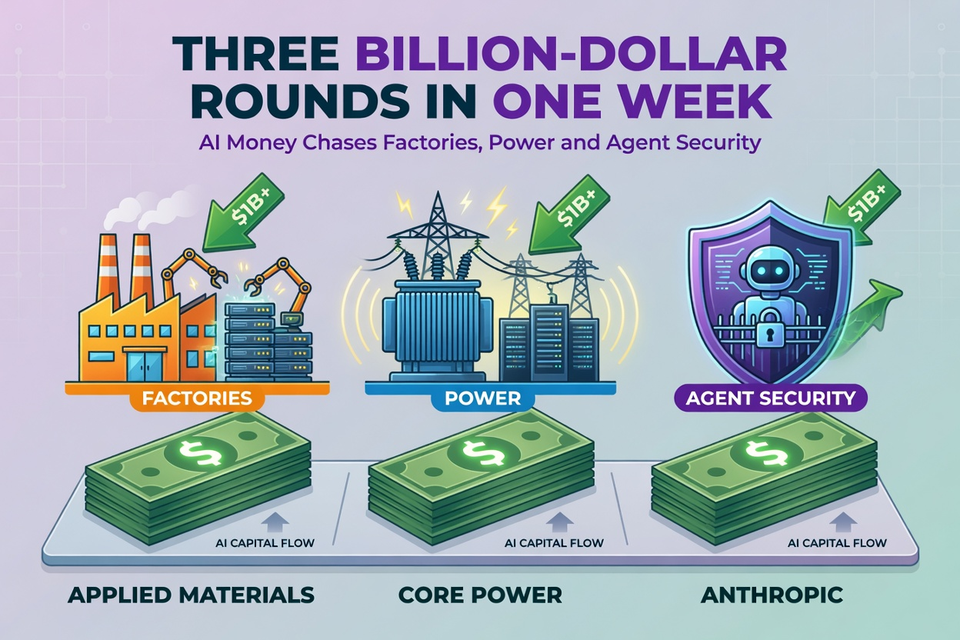 Three Billion-Dollar Rounds in One Week as AI Money Chases Factories, Power and Agent Security