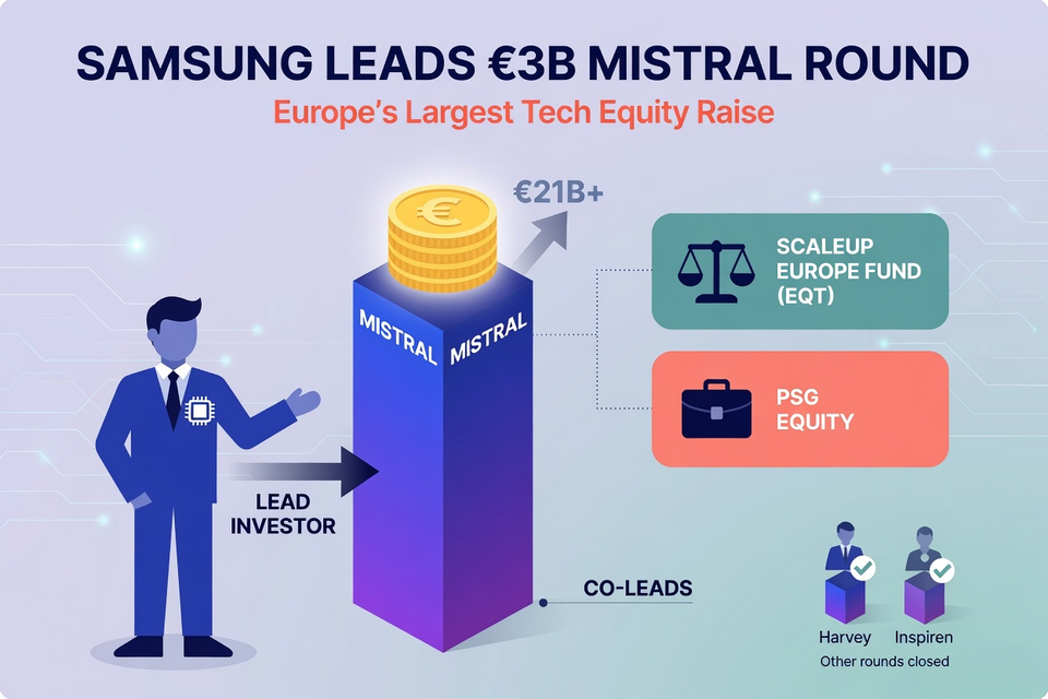 Samsung leads a €3 billion Mistral round as Harvey and Inspiren close their own